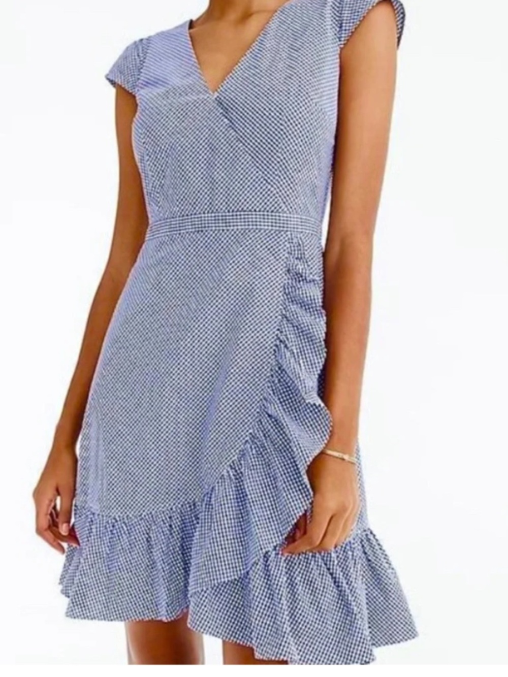 J Crew Gingham Faux Wrap ruffle dress, size 10